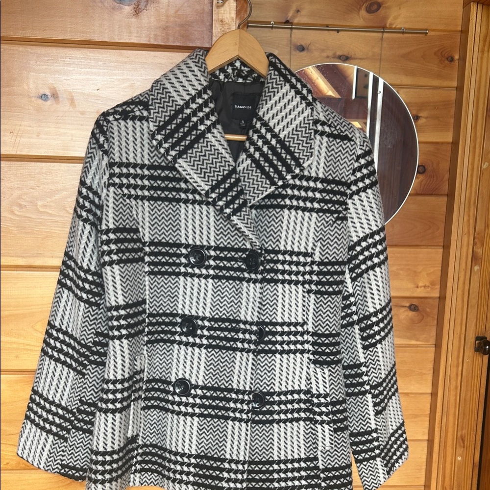 Tahari Black and White Patterned Pea Coat